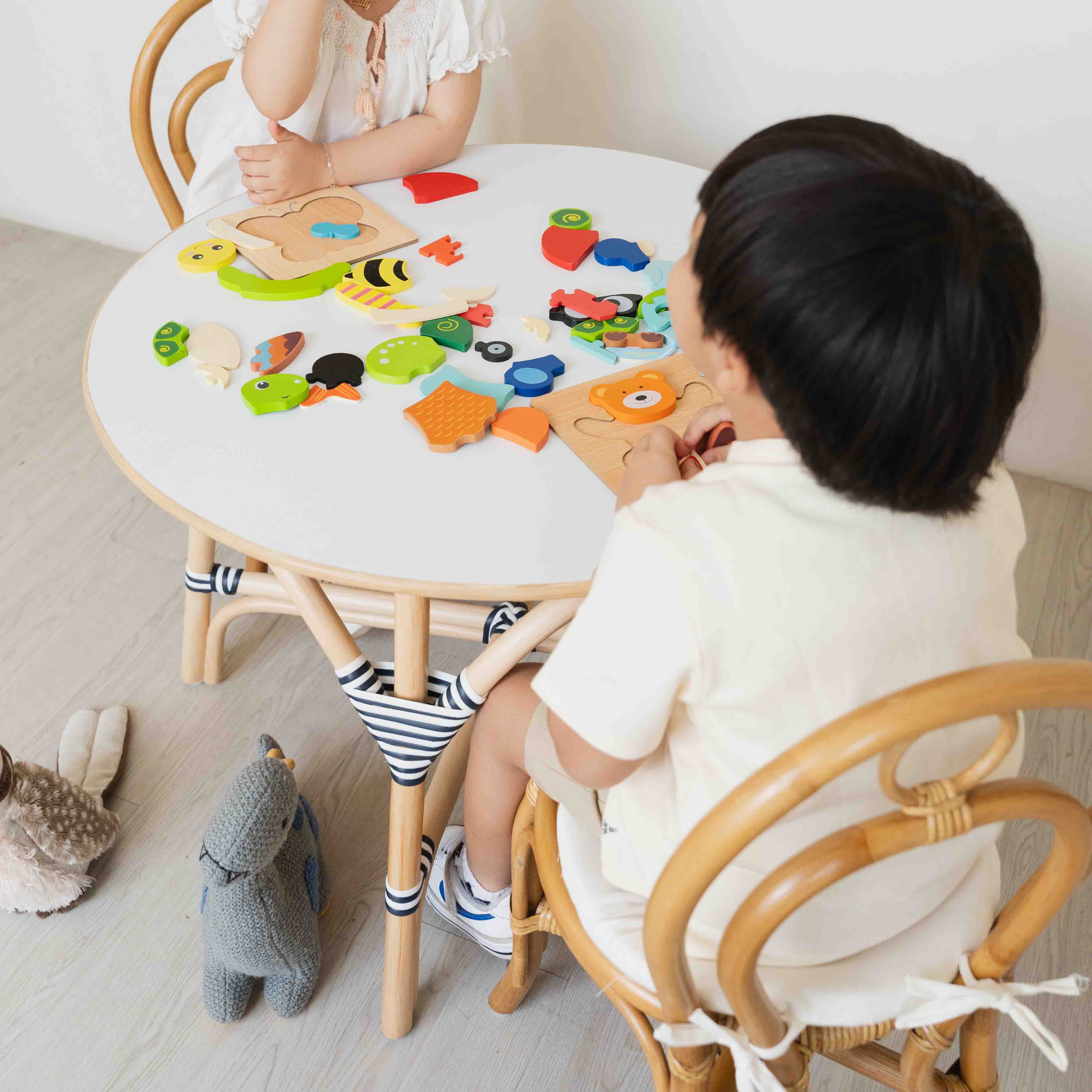 Kids Play Table Rattan - Navy and White