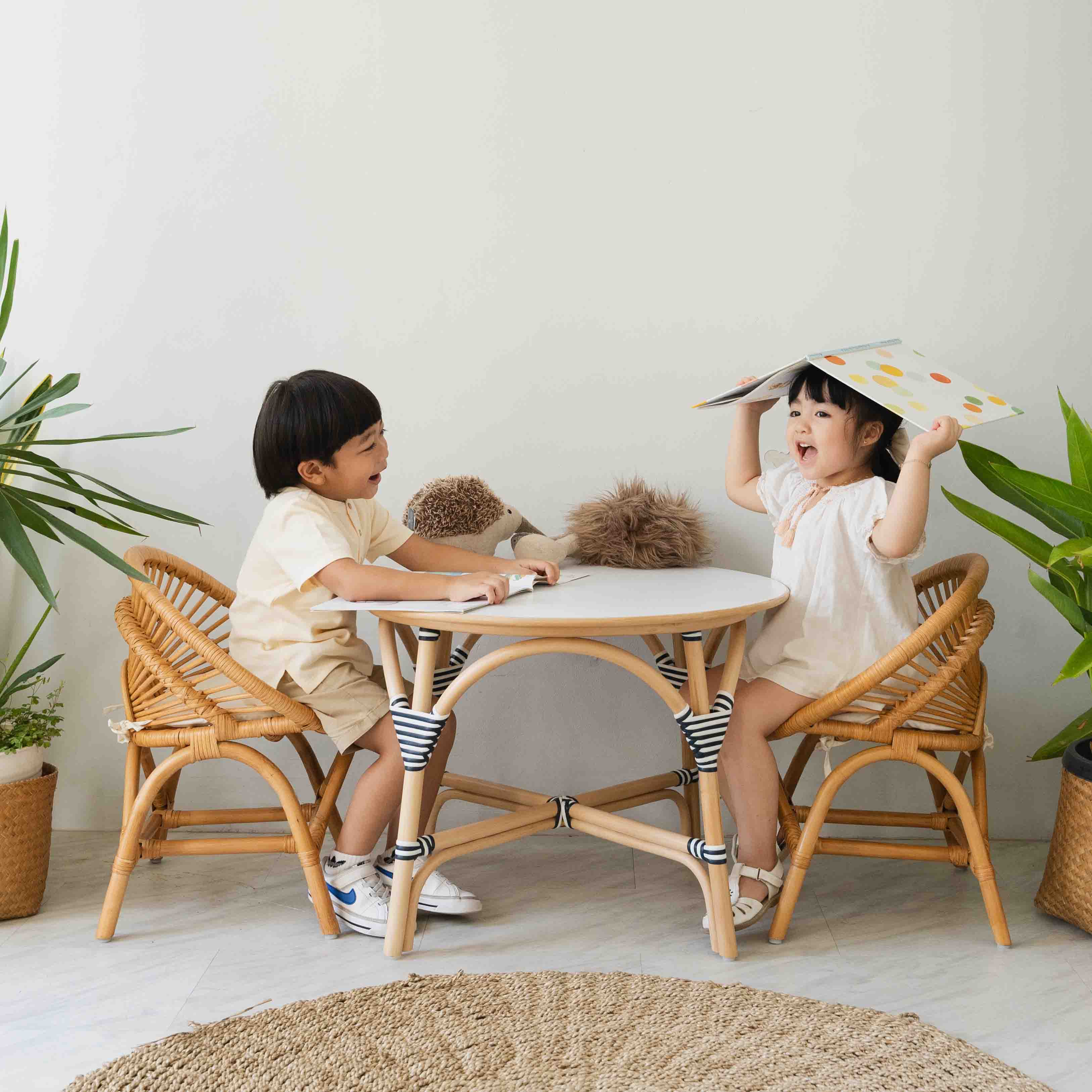Kids Play Table Rattan - Navy and White