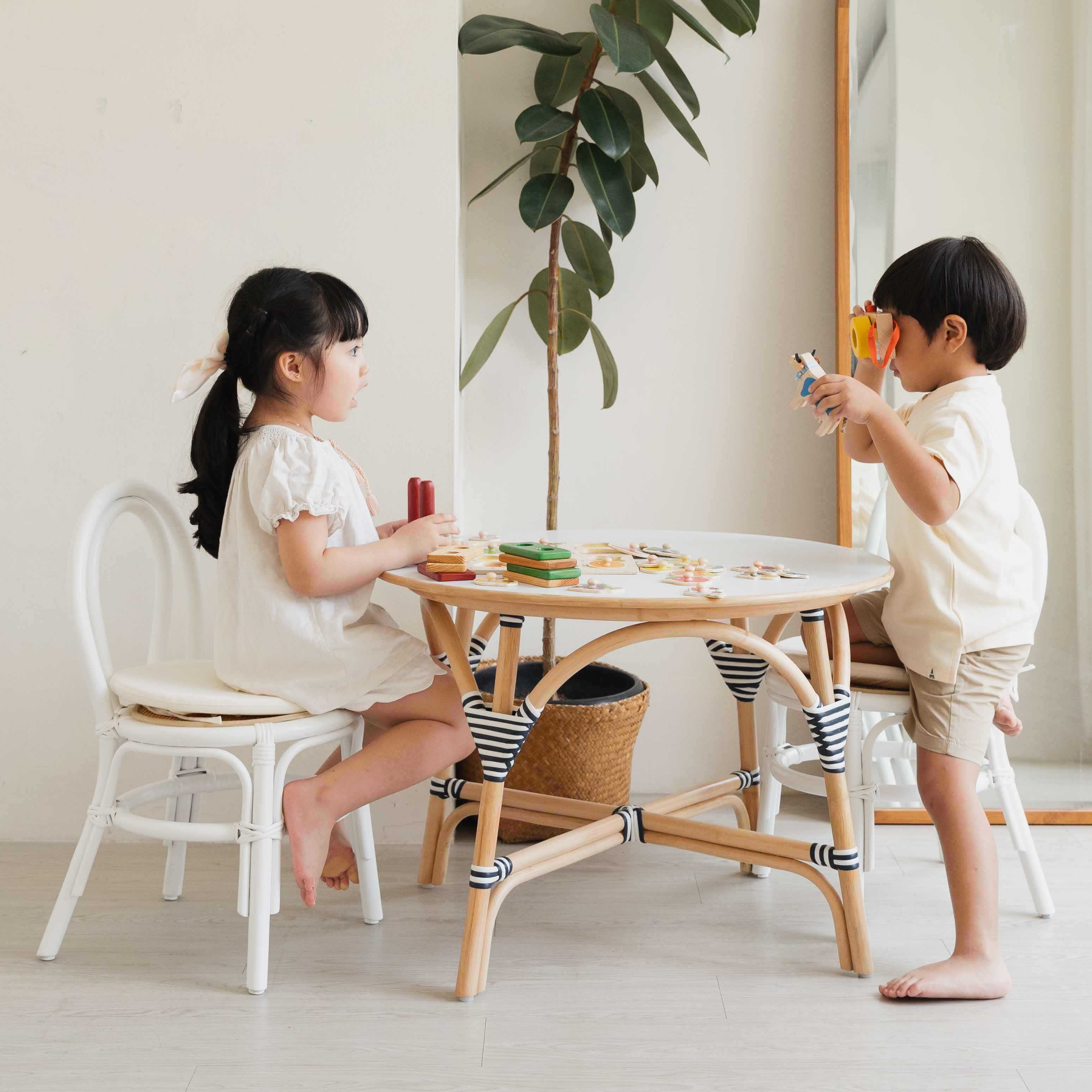 Kids Play Table Rattan - Navy and White