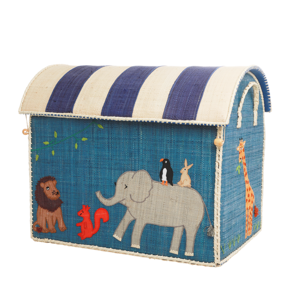 Raffia Storage Baskets with Animal Theme - Set of Three