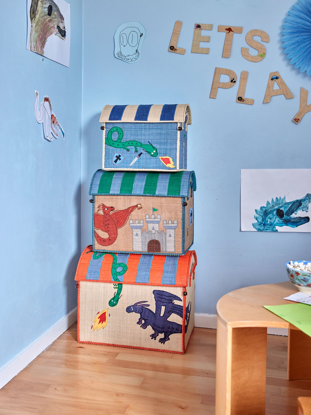 Raffia Storage Baskets Dragon Theme - Set of 3