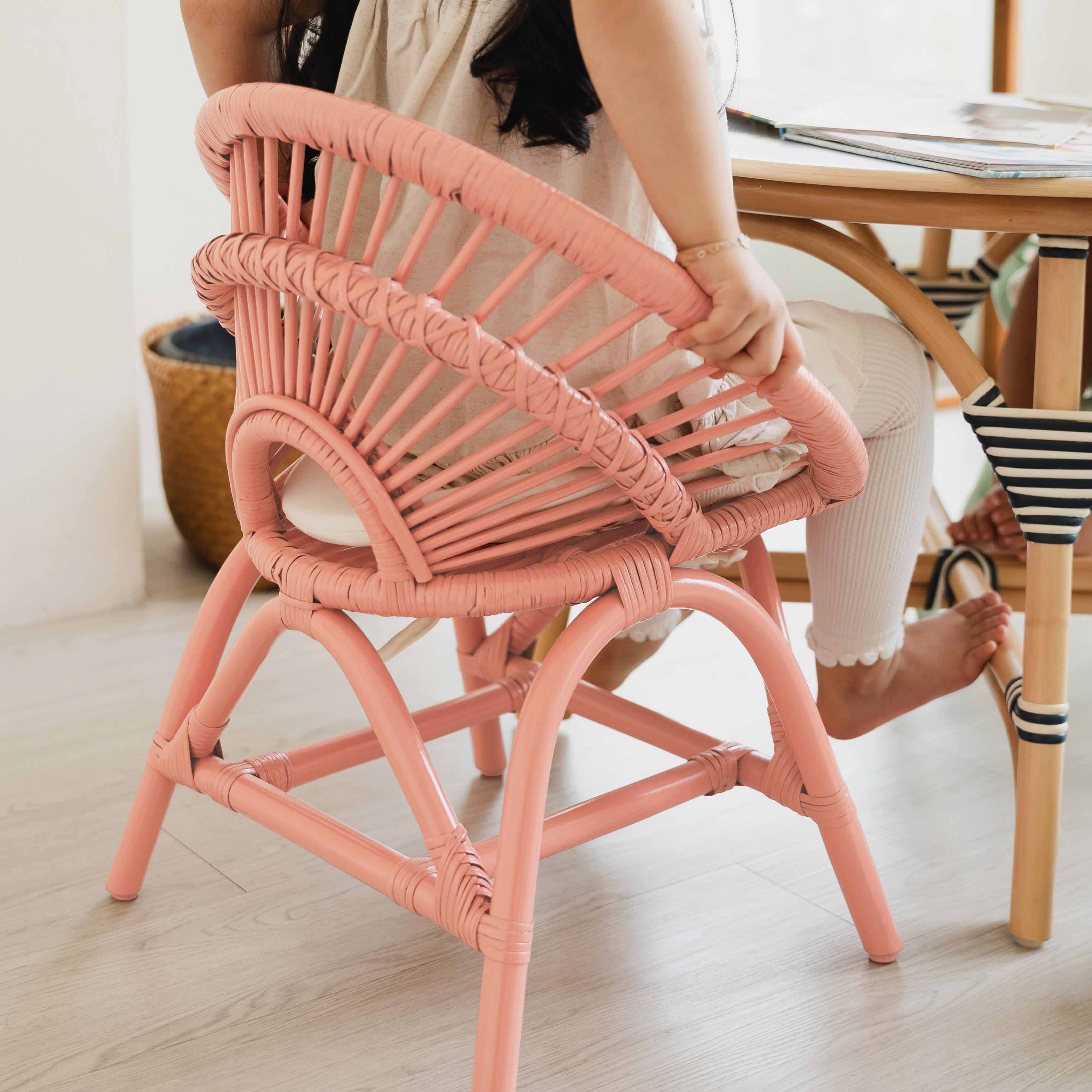 Rattan Kids Play Chair - Peach