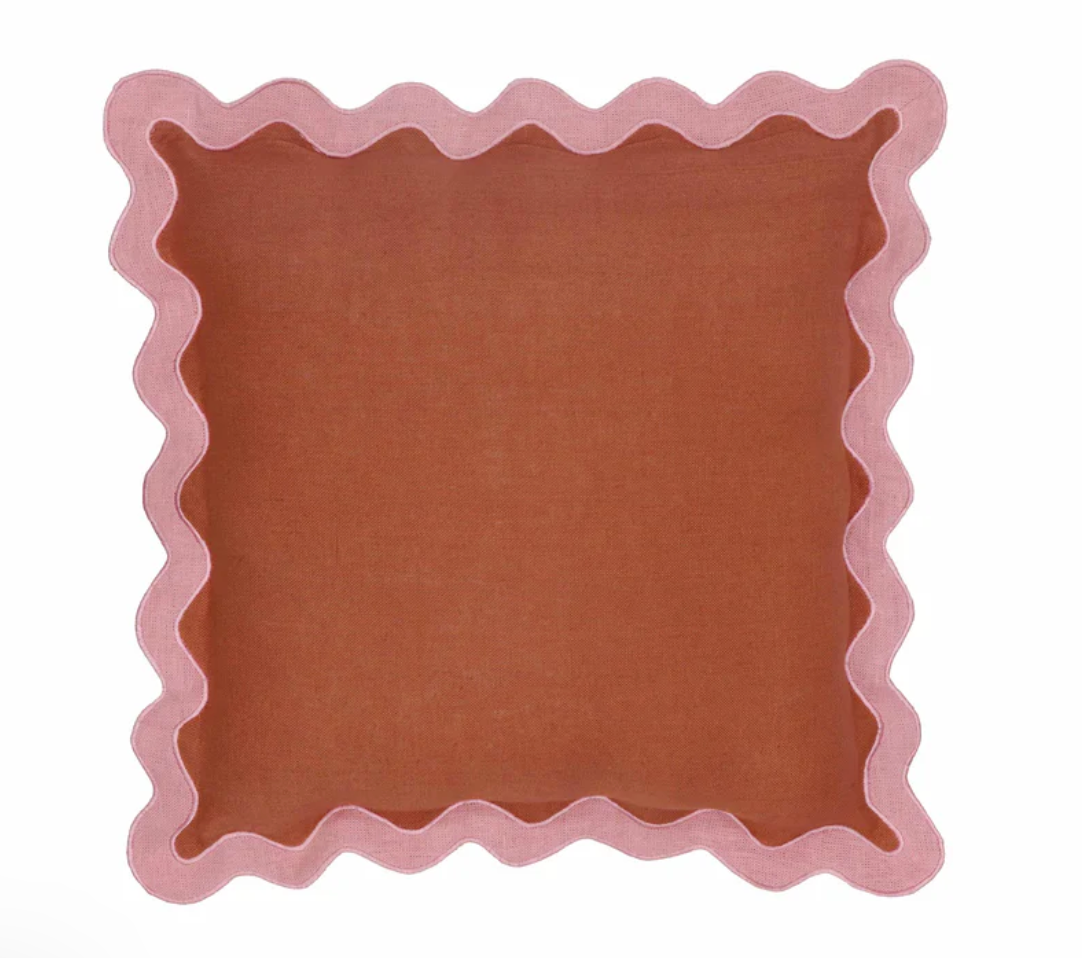 Scalloped Edge Square Pillow - Terrecotta/Light Pink