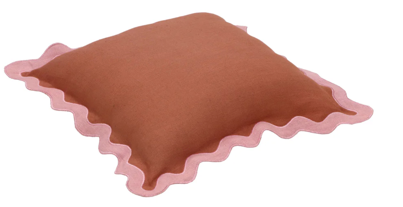 Scalloped Edge Square Pillow - Terrecotta/Light Pink