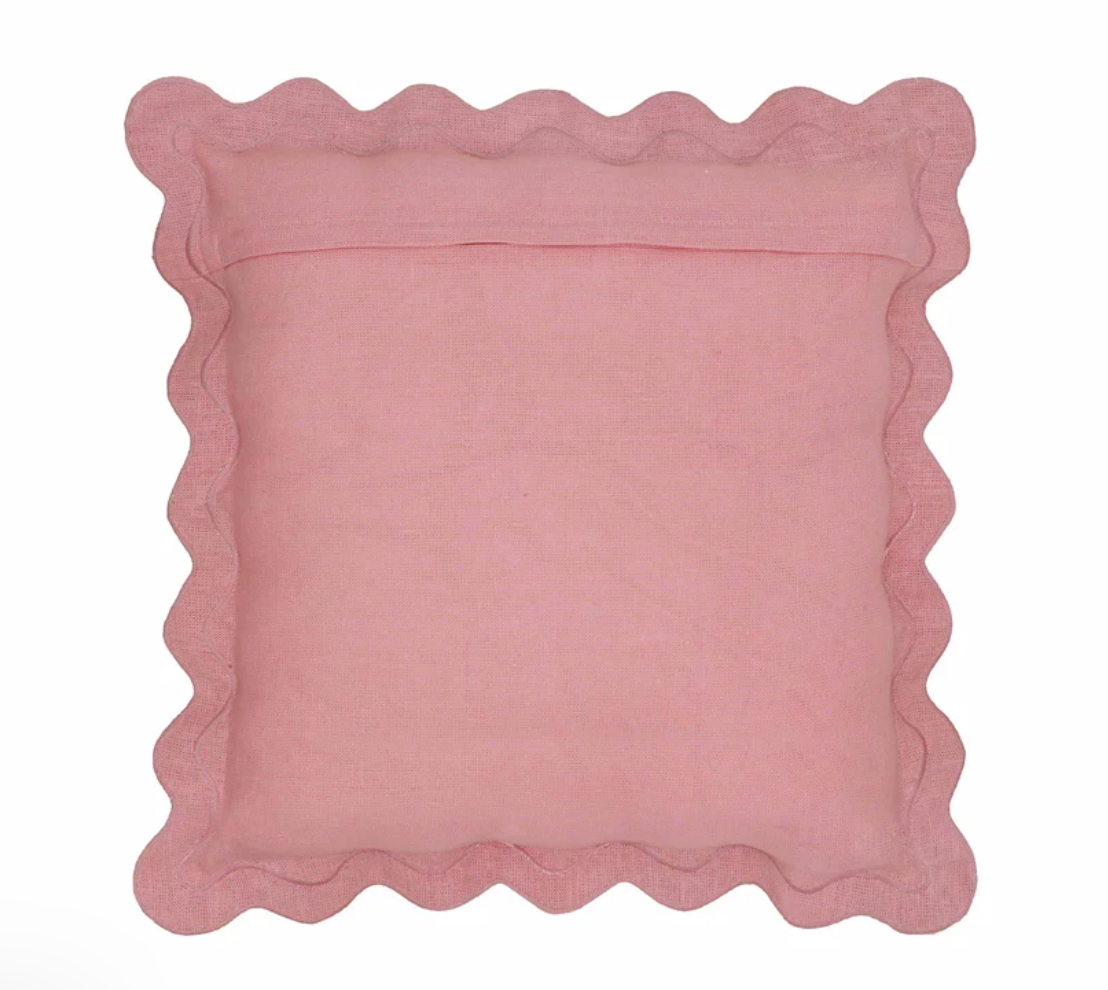 Scalloped Edge Square Pillow - Terrecotta/Light Pink