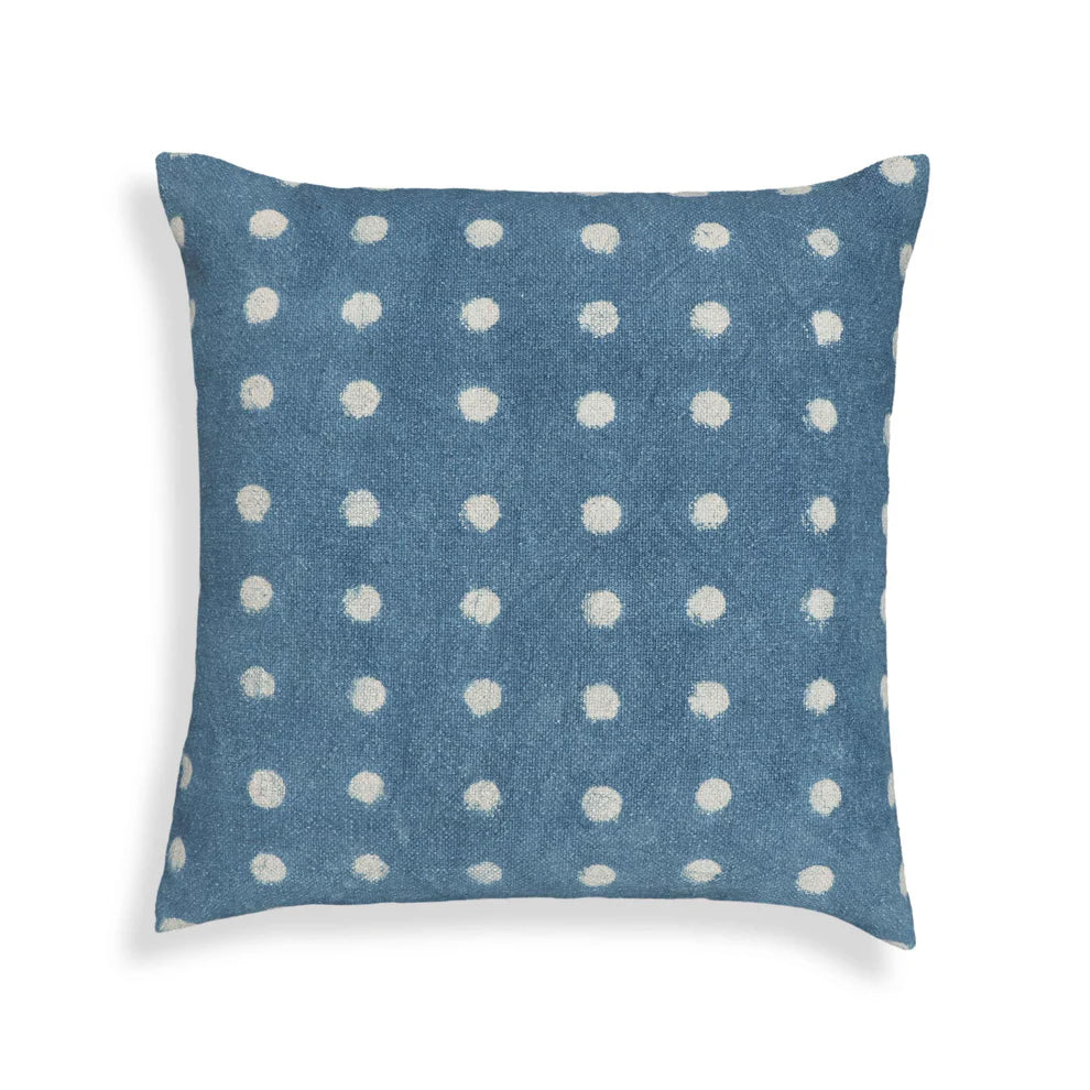 Indigo Dots Cotton Throw Pillow - Blue