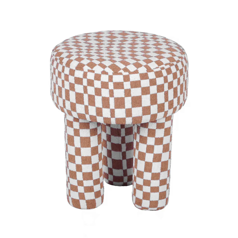 Claire Boucle Stool - Brown Checkered