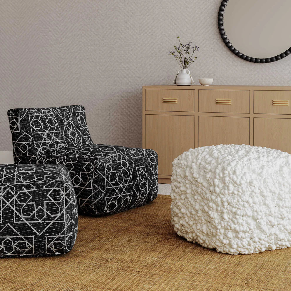 Cathy Woven Pouf - White