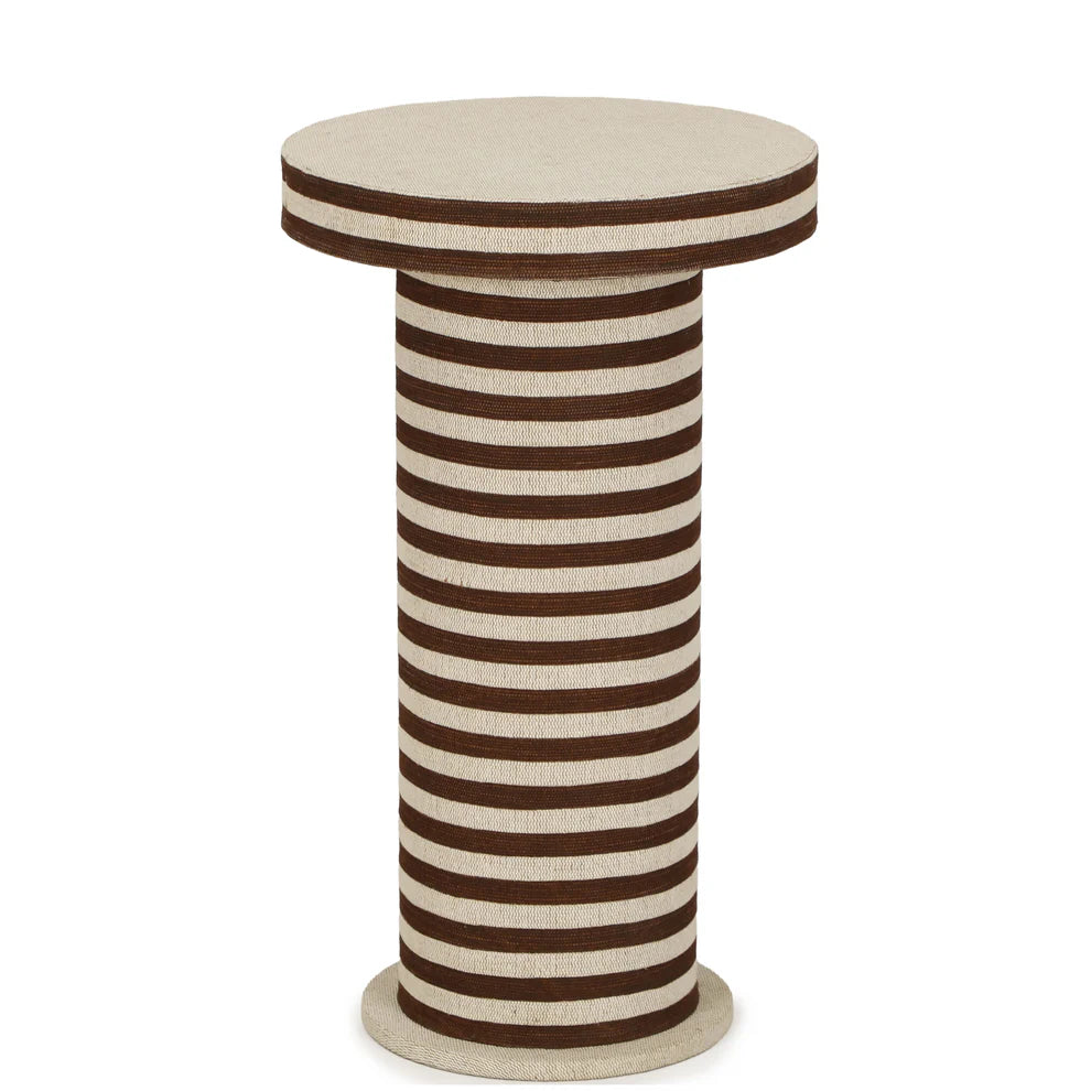 Lyra Cotton Jute Side Table - Brown & White Stripe