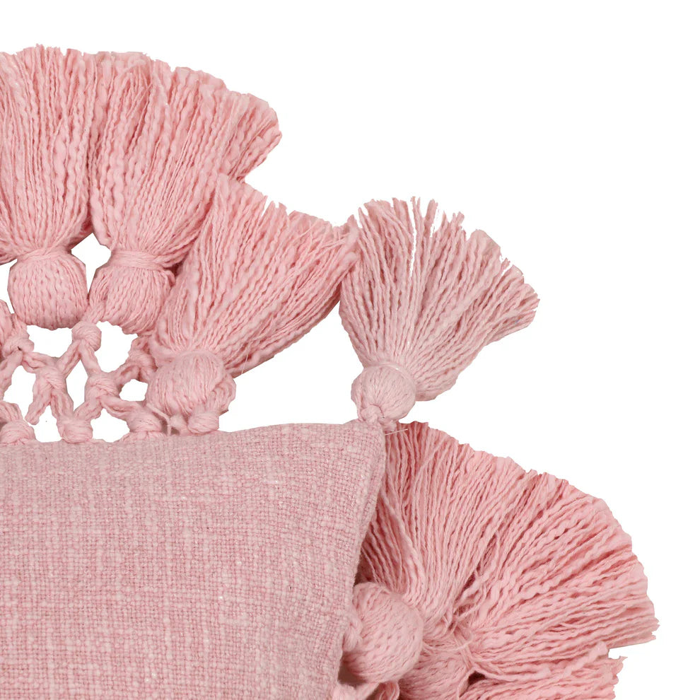 Stone Washed Cotton Tasseled Pillow - Pink