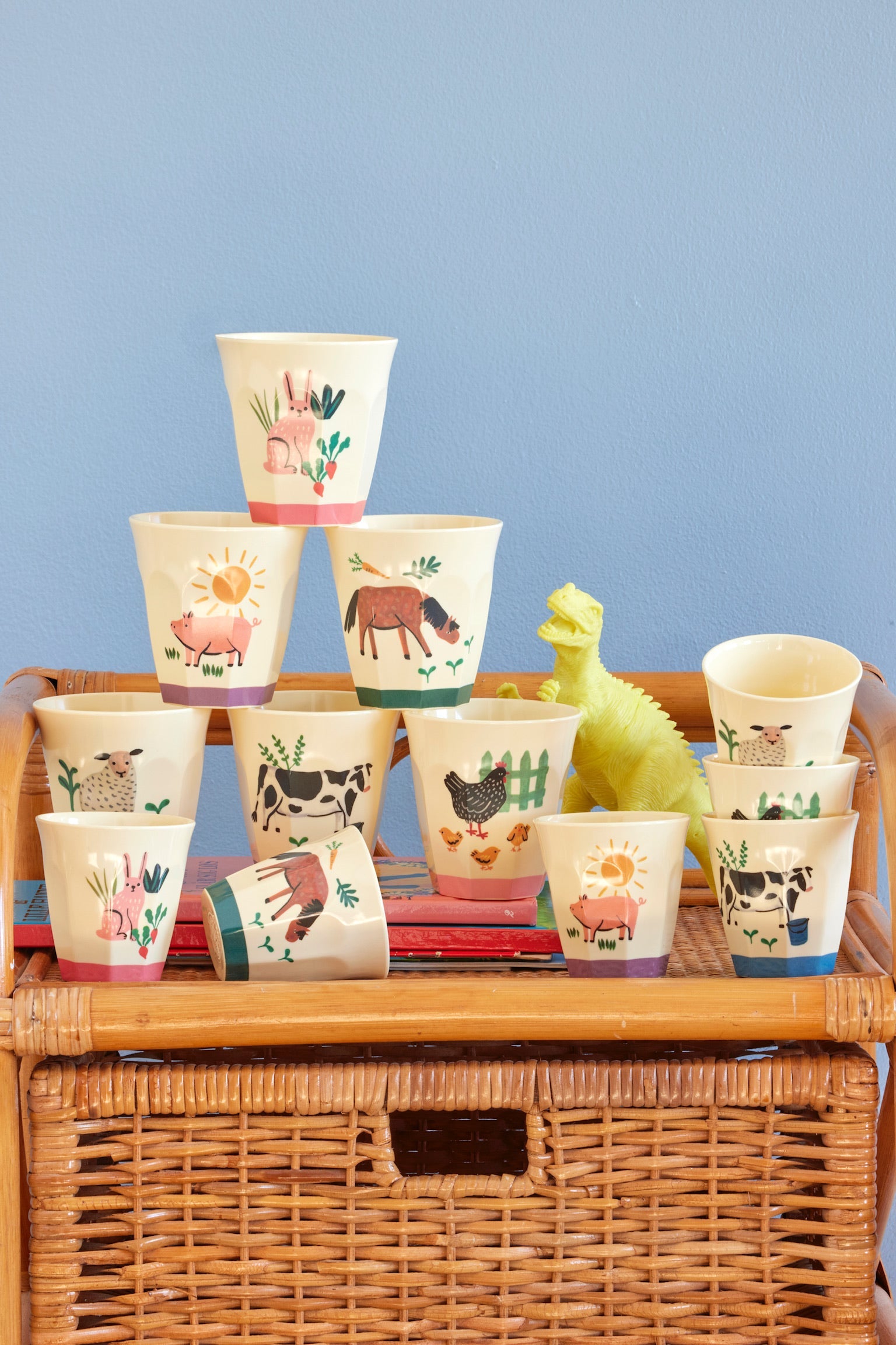 Melamine Kids Cups in Pink Farm Prints - Medium - 6 piece set