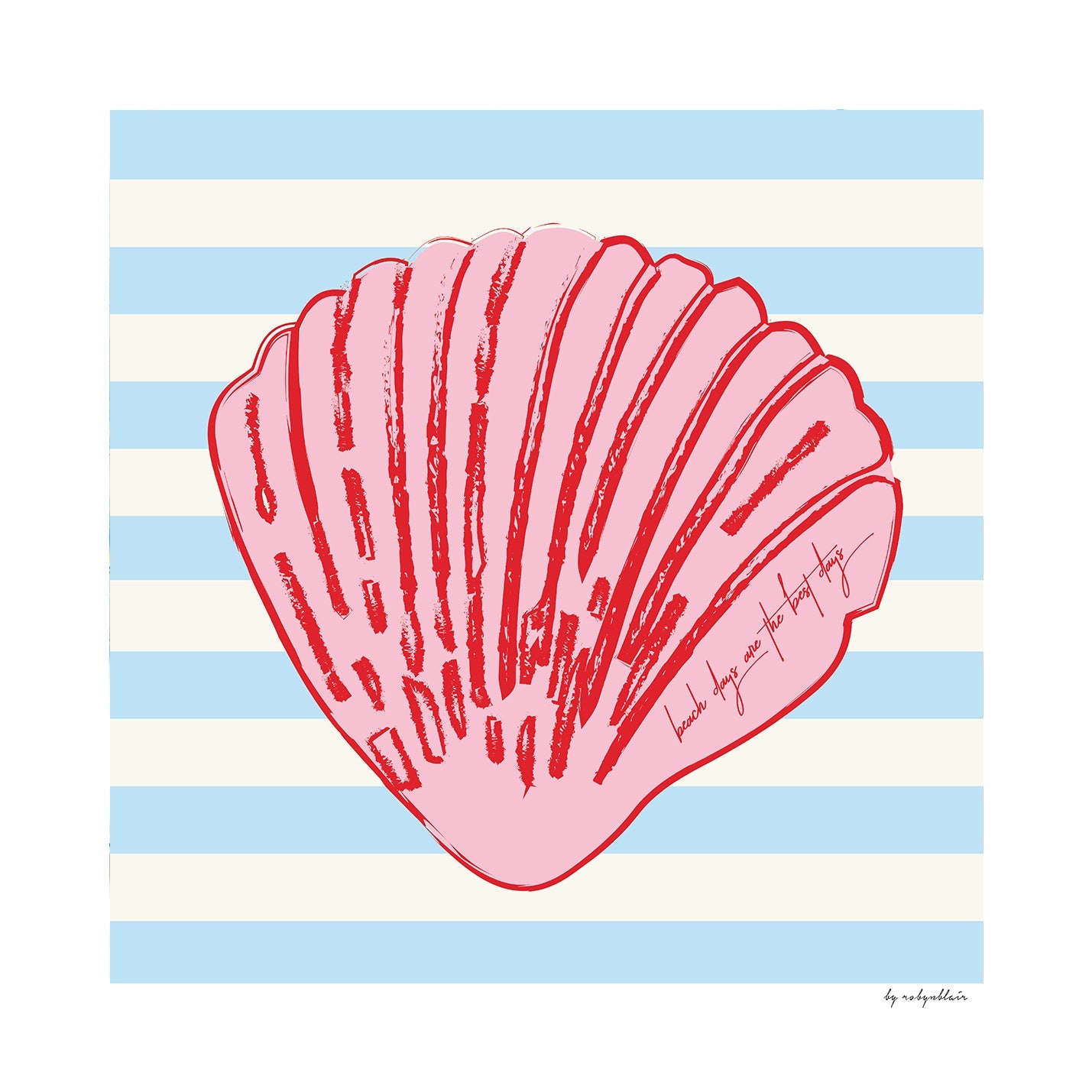 Sally Seashells Fine Art Print - Blue Stripes
