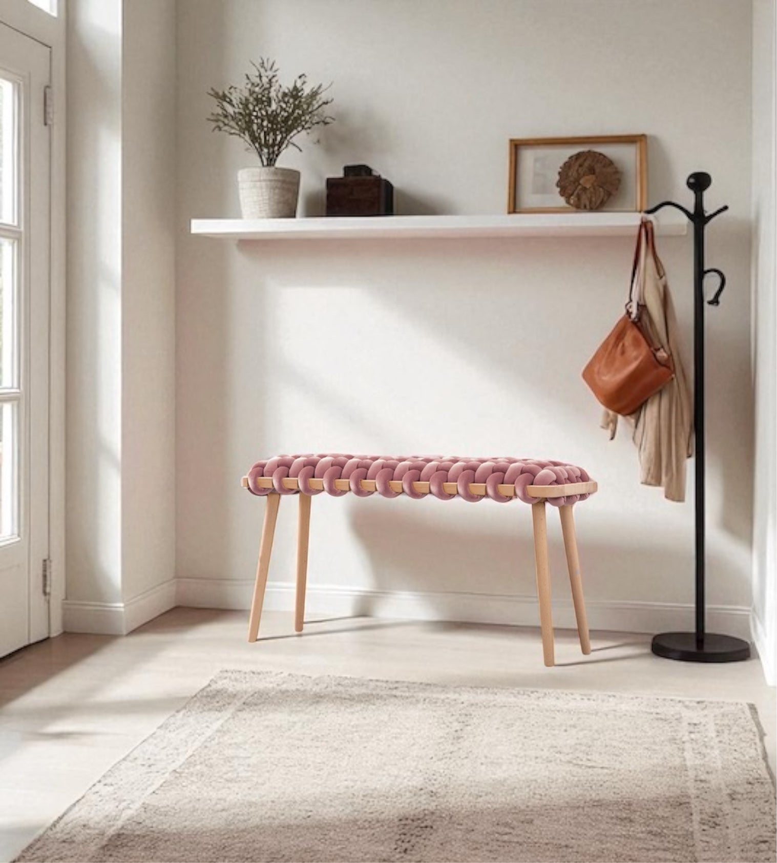 Velvet Woven Bench - Pink
