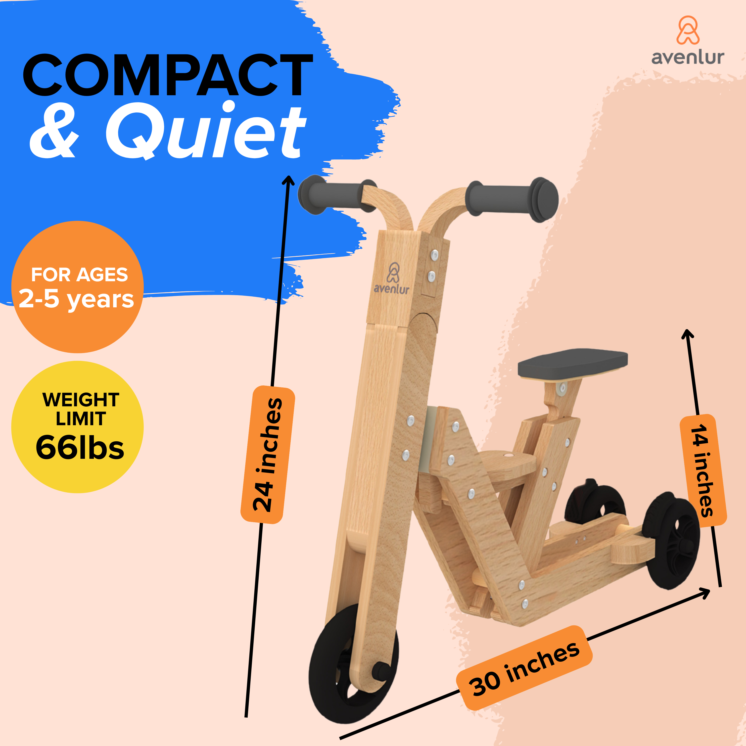 Juneberry 2-in-1 Wooden Scooter - Natural
