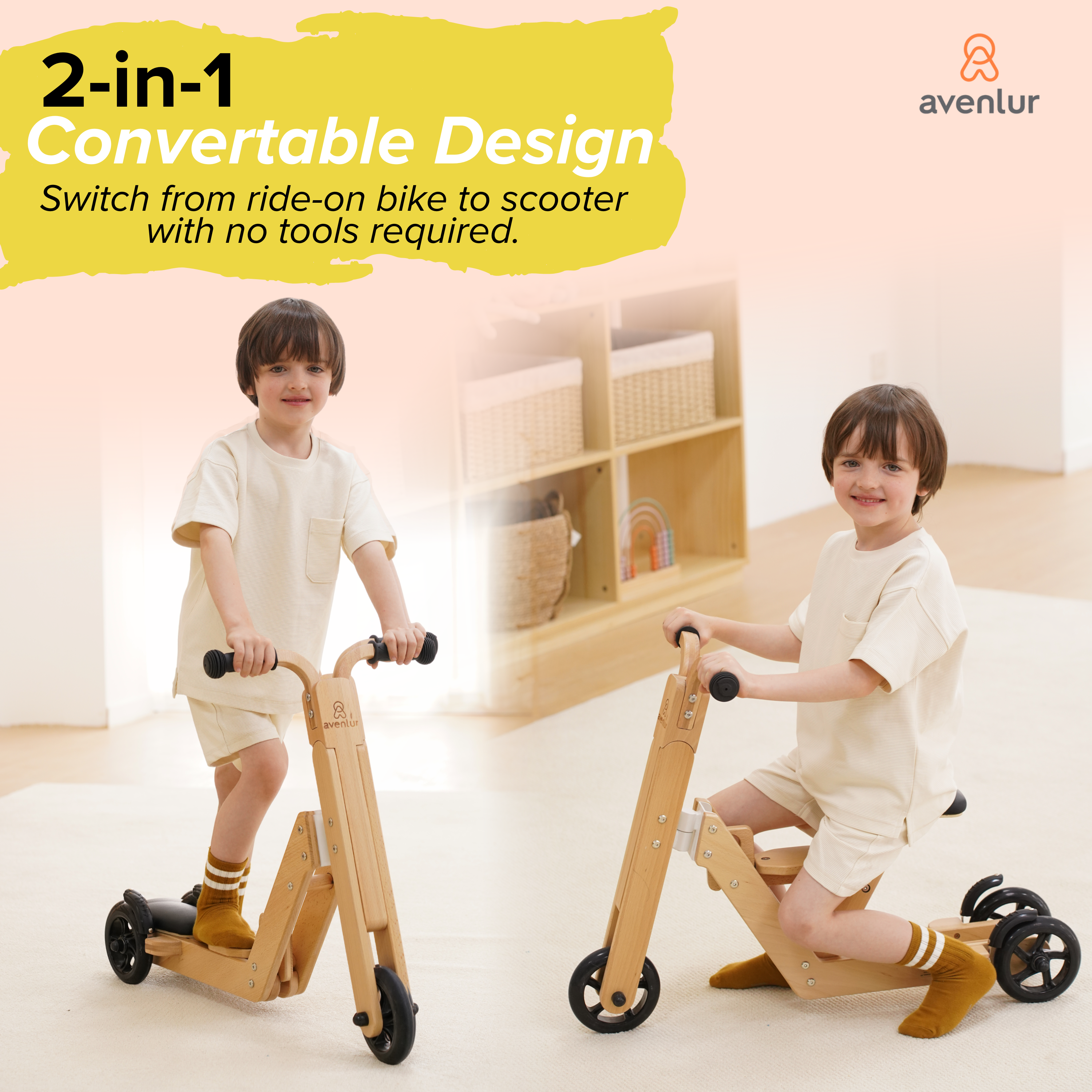 Juneberry 2-in-1 Wooden Scooter - Natural