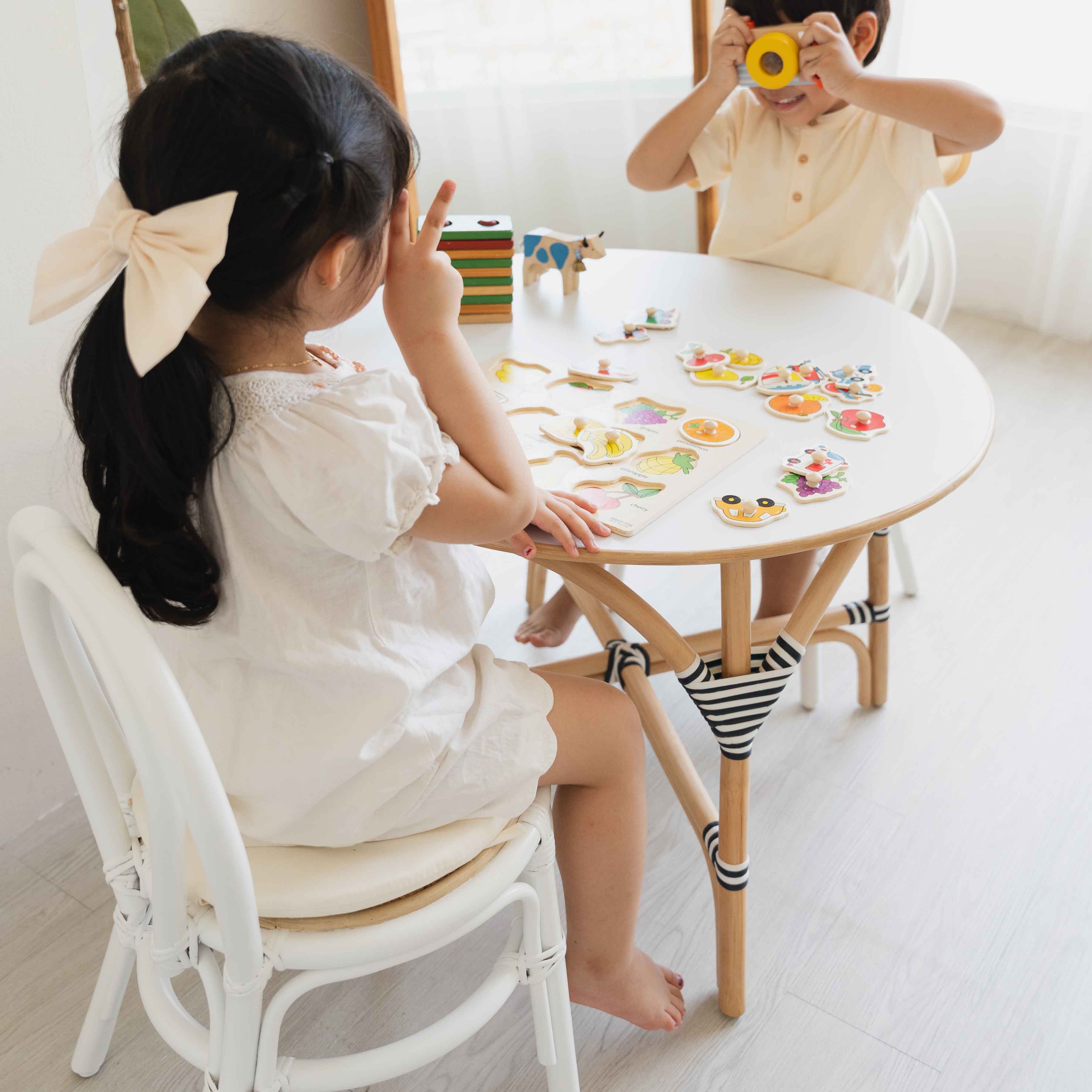 Kids Play Table Rattan - Navy and White