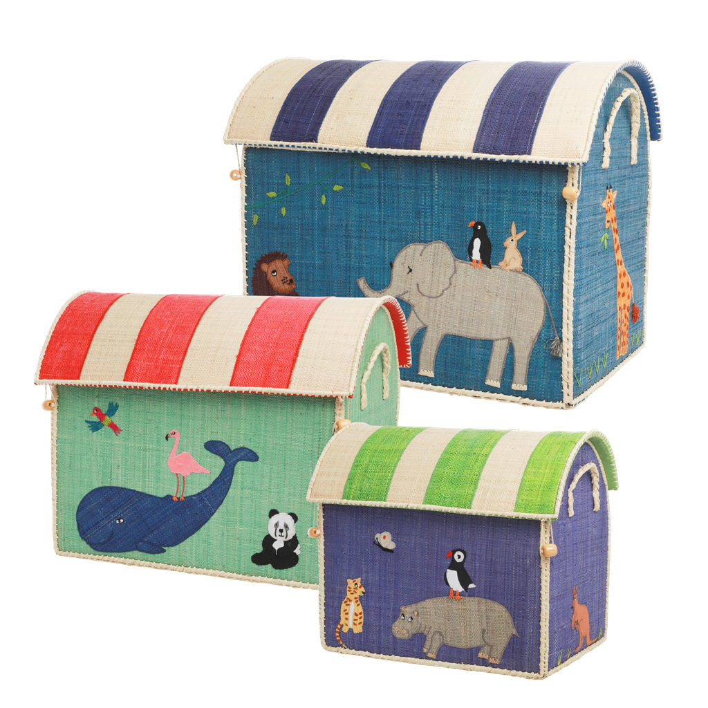 Raffia Storage Baskets with Animal Theme - Set of Three