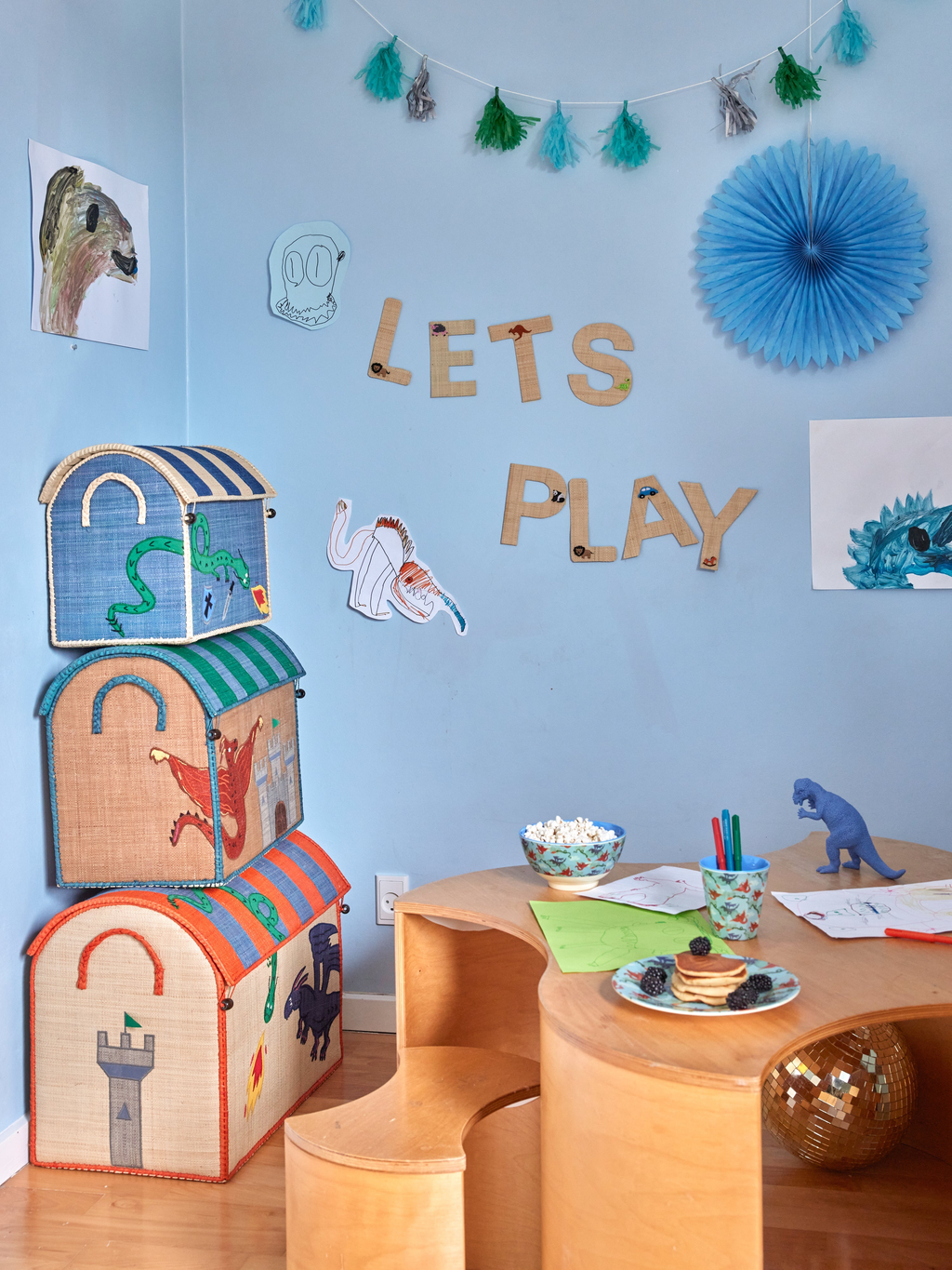 Raffia Storage Baskets Dragon Theme - Set of 3