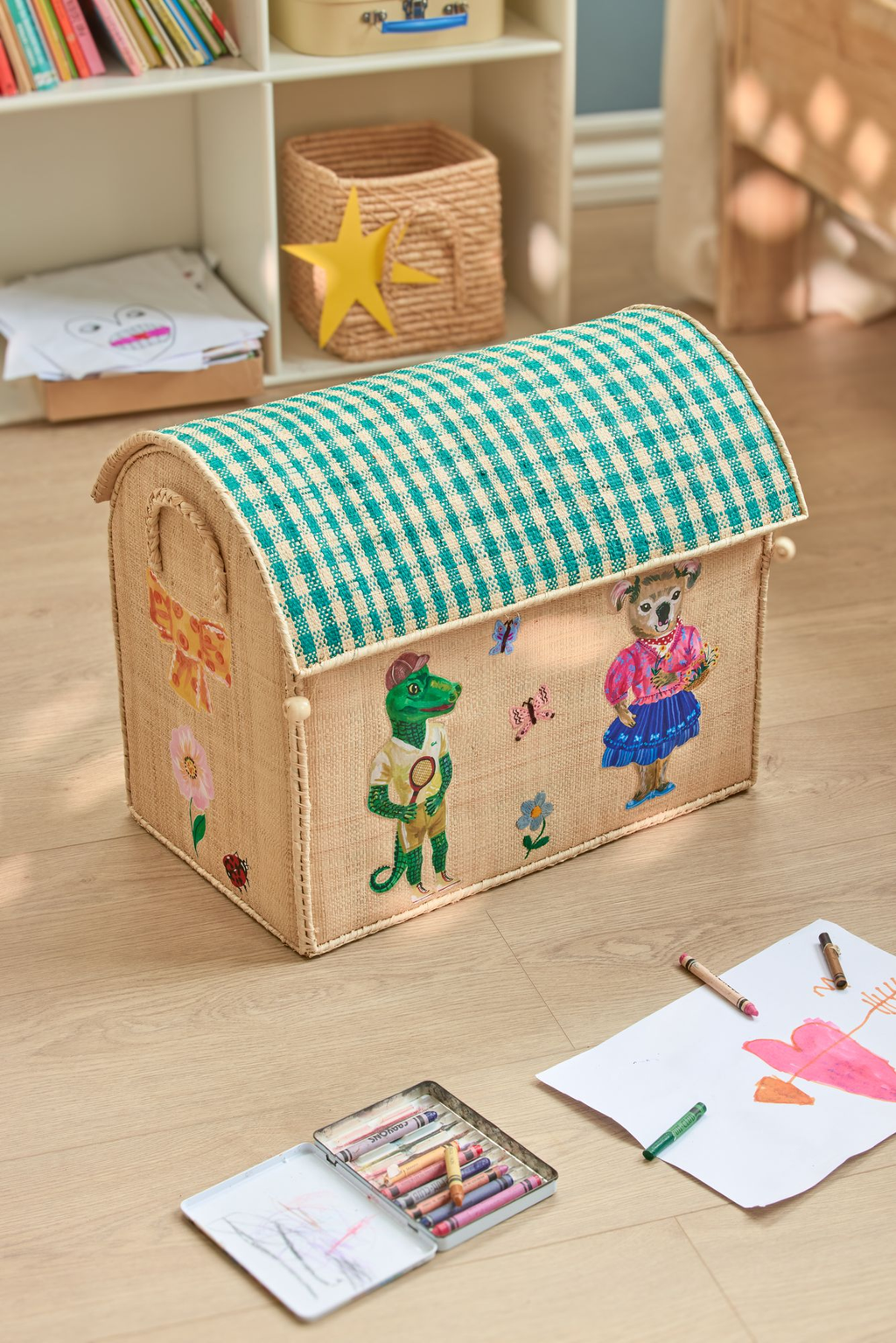 Raffia Storage Baskets with Nathalie Lété Theme - Set of 3