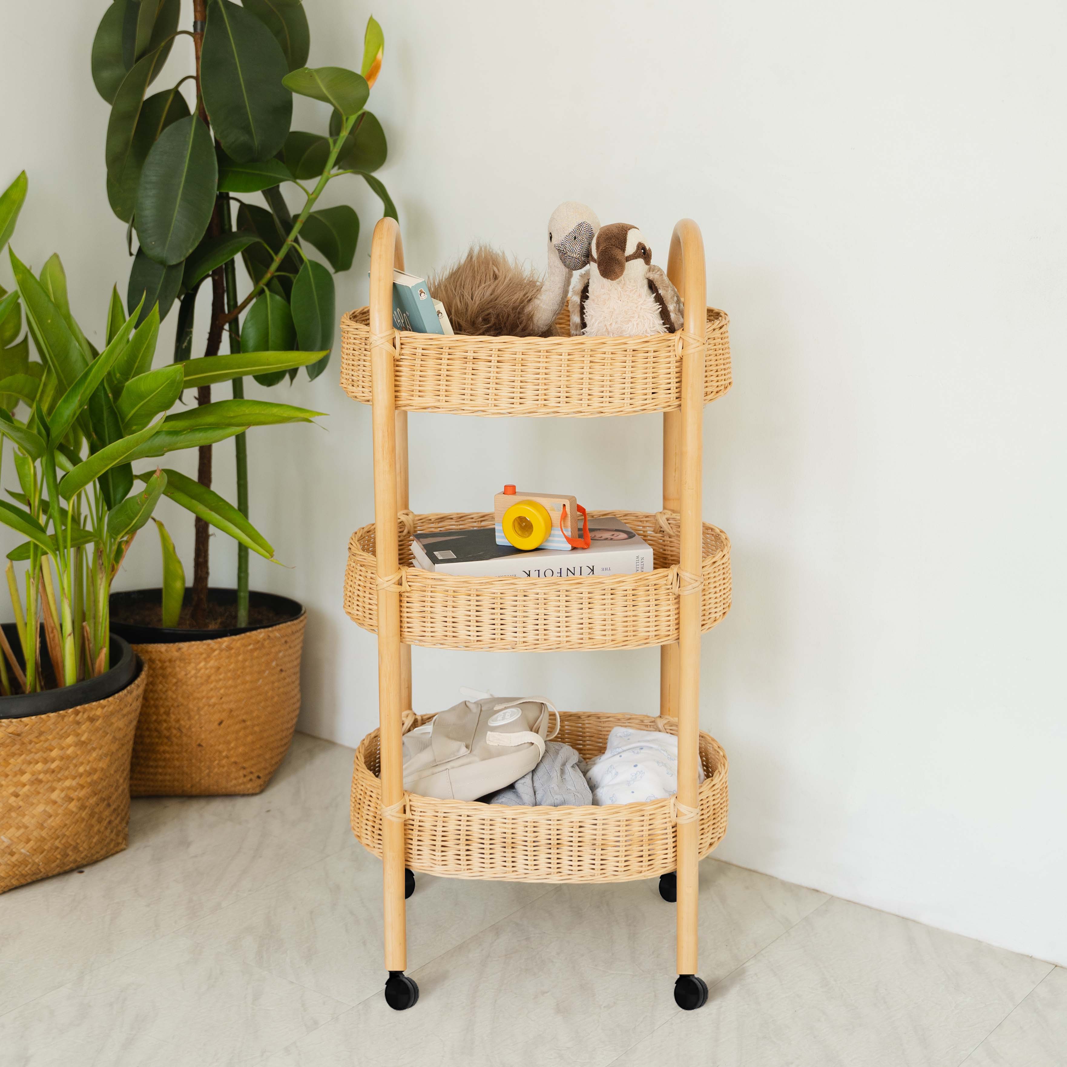 Rattan Storage Trolley with Wheels