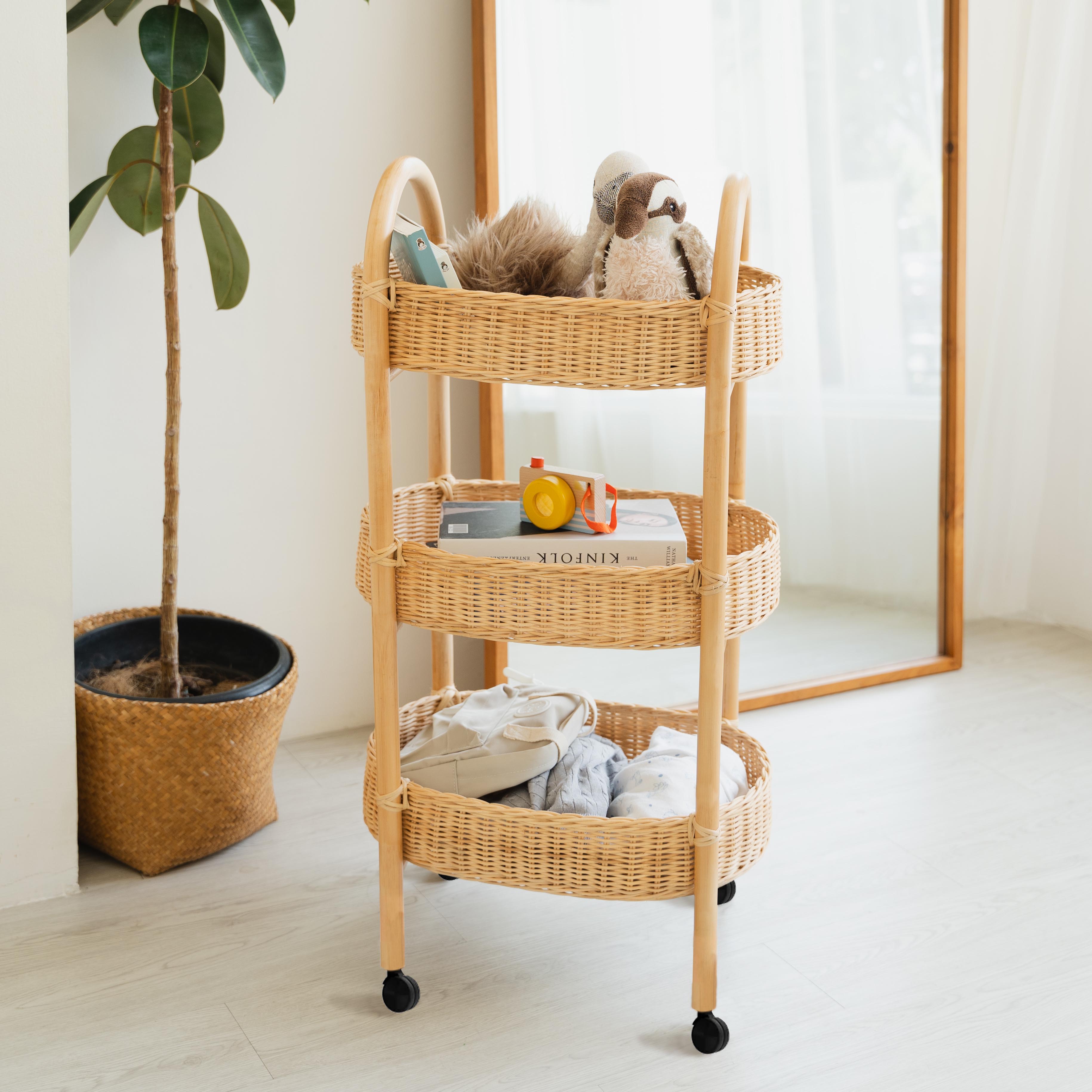 Rattan Storage Trolley with Wheels