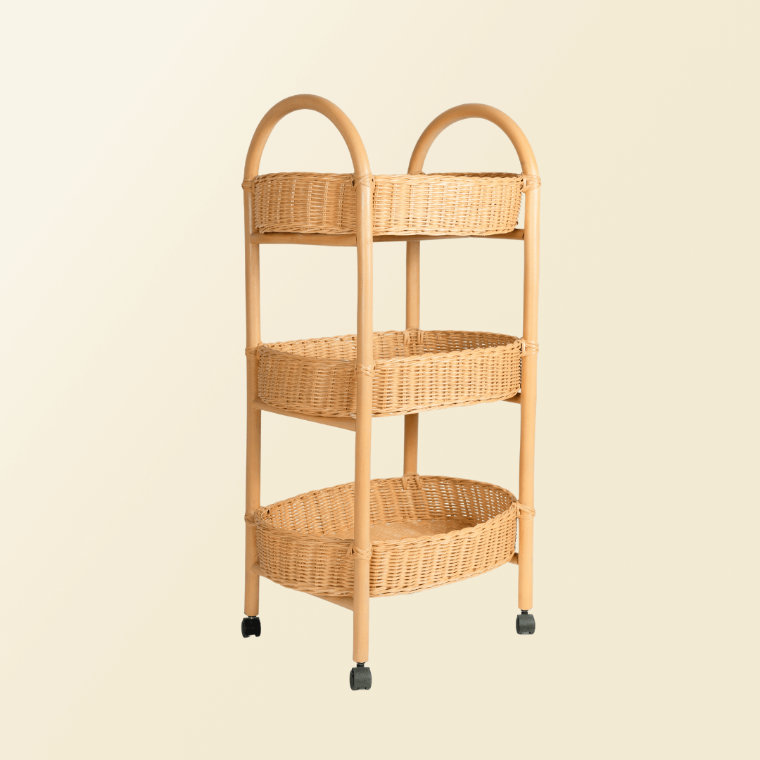 Rattan Storage Trolley with Wheels