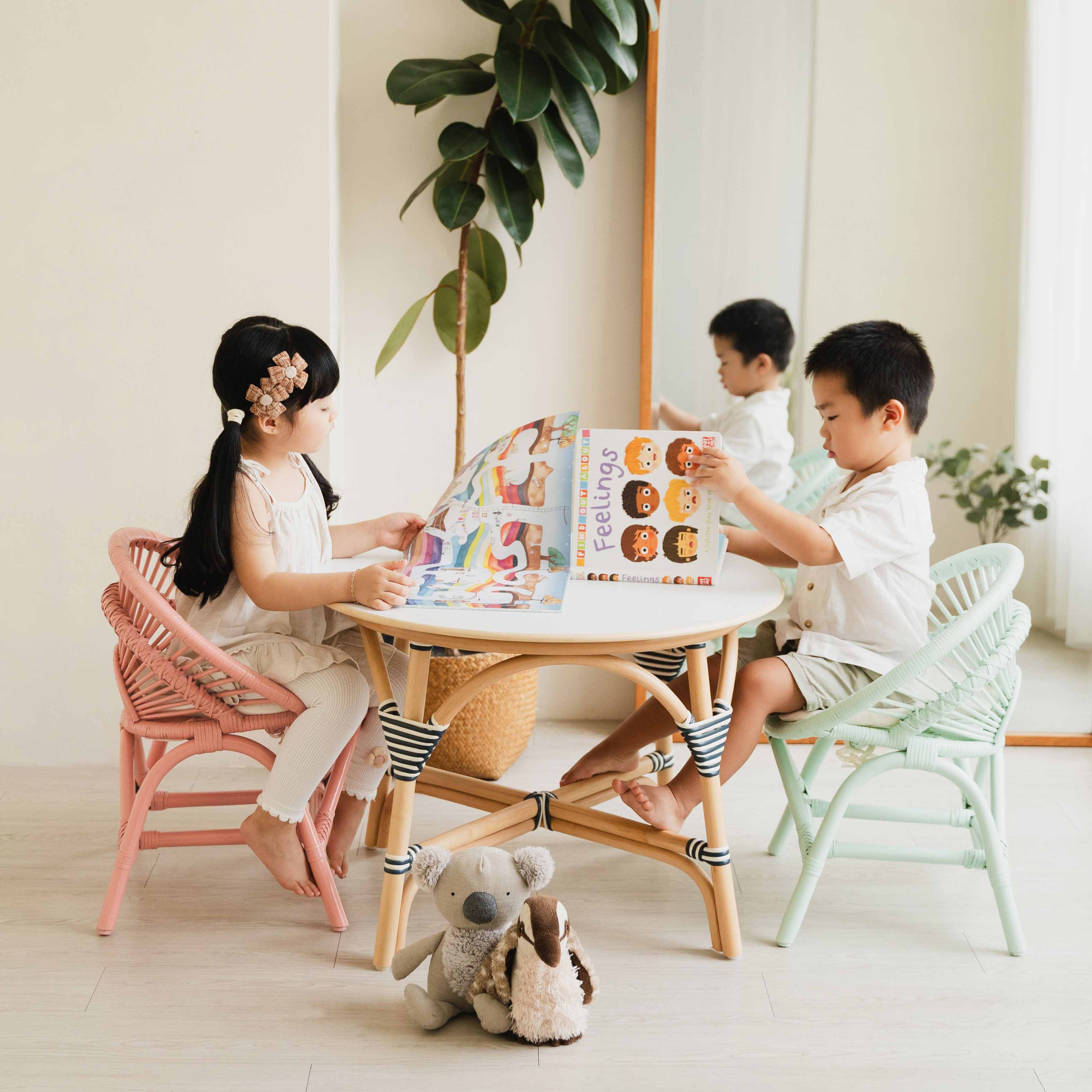 Rattan Kids Play Chair - Peach