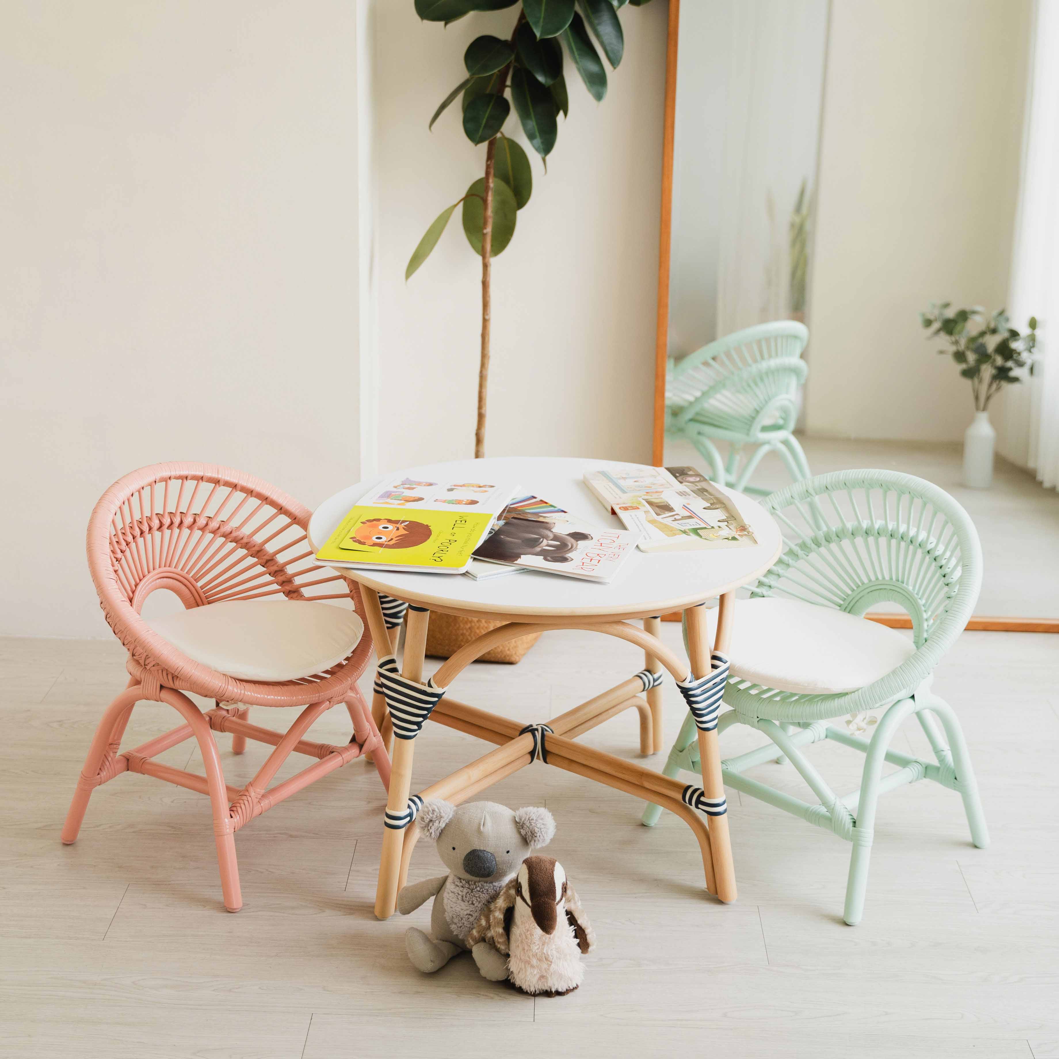 Rattan Kids Play Chair - Peach