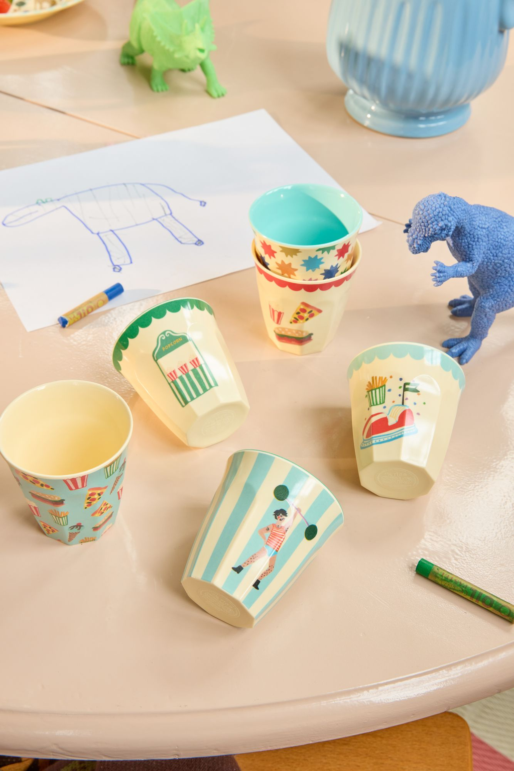 Melamine Kids Cups in Fun Fair Prints - Small - 6 piece set