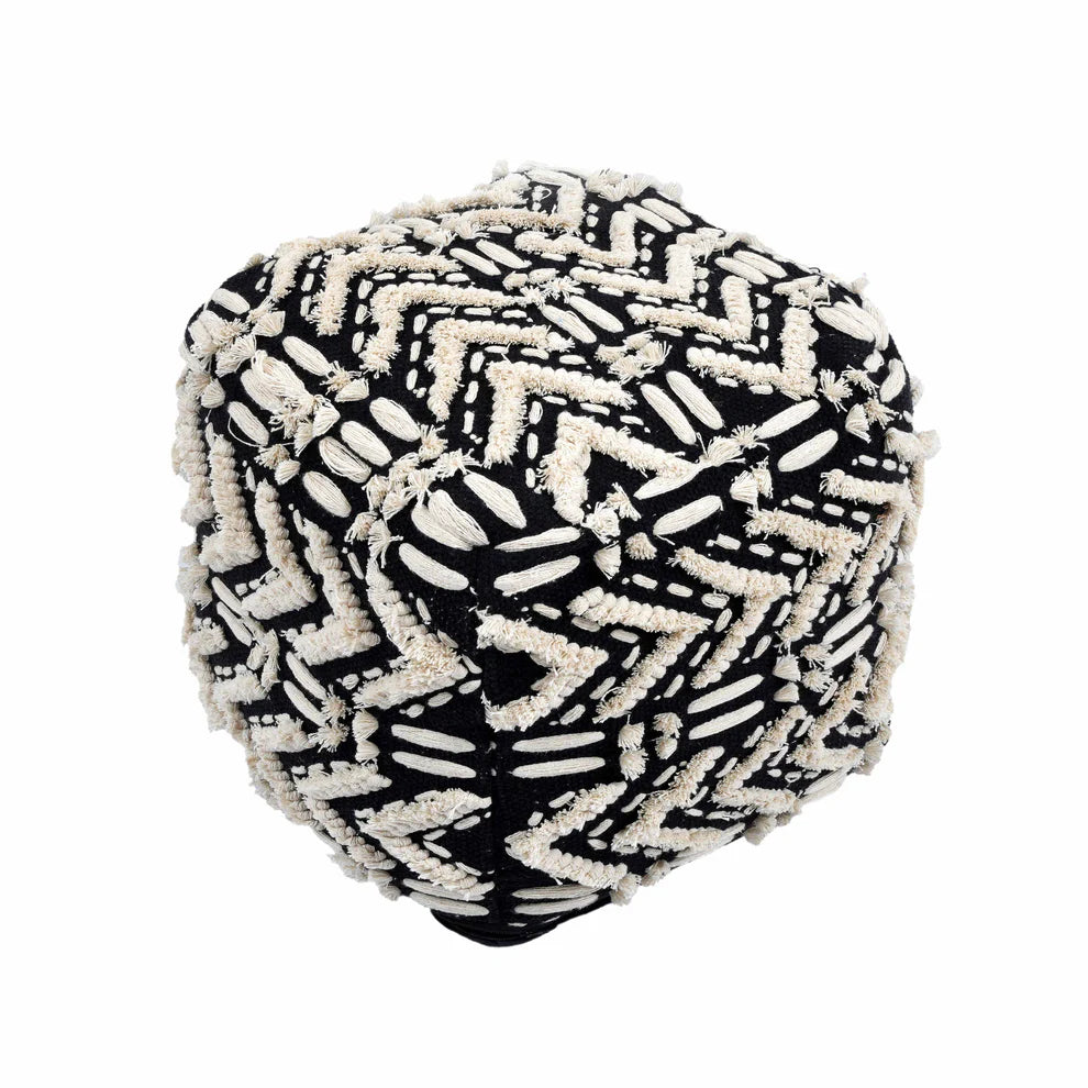 Mariel Cotton Pouf - Black & White Multi