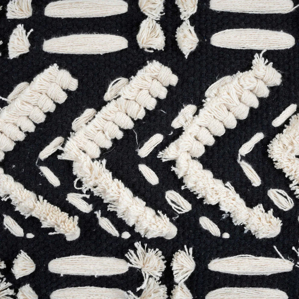 Mariel Cotton Pouf - Black & White Multi