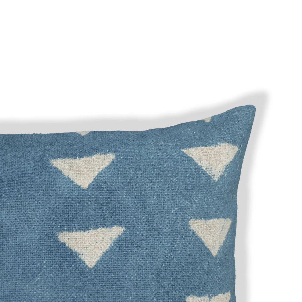 Indigo Triangles Cotton Throw Pillow - Blue
